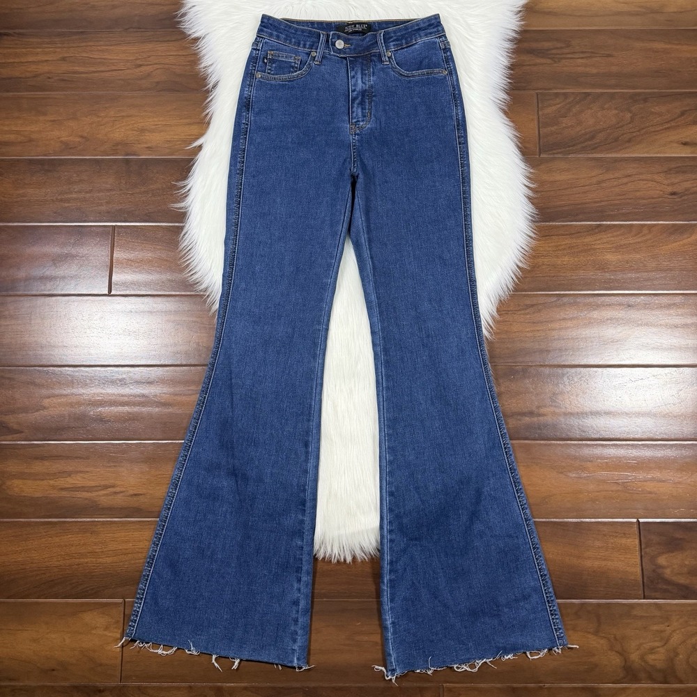 Judy‎ Blue Women's Size 5 / 27 Medium Dark Wash Flare Denim Jeans Raw Edge Hems